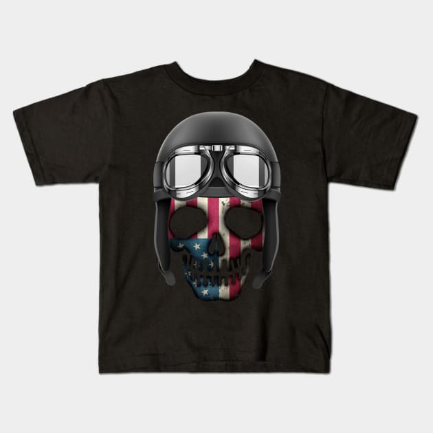 Skull american flag on a biker helmet Kids T-Shirt by Jose Luiz Filho
